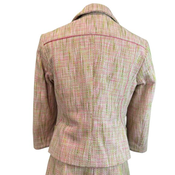 Sigrid Olsen 4P Two Piece Suit Pink Green Tweed Blazer Jacket & Skirt set - Picture 4 of 14